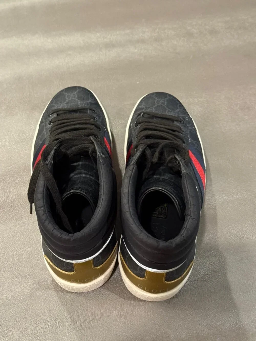 Authentic Gucci Men's Ace GG High Top Black High-Top Sneakers